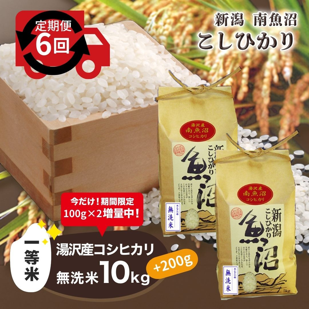 
【6ヶ月定期便】令和6年産【湯沢産コシヒカリ】＜無洗米＞10kg（5kg×2袋）精米したてのお米をお届け 【期間限定 200g増量中！】
