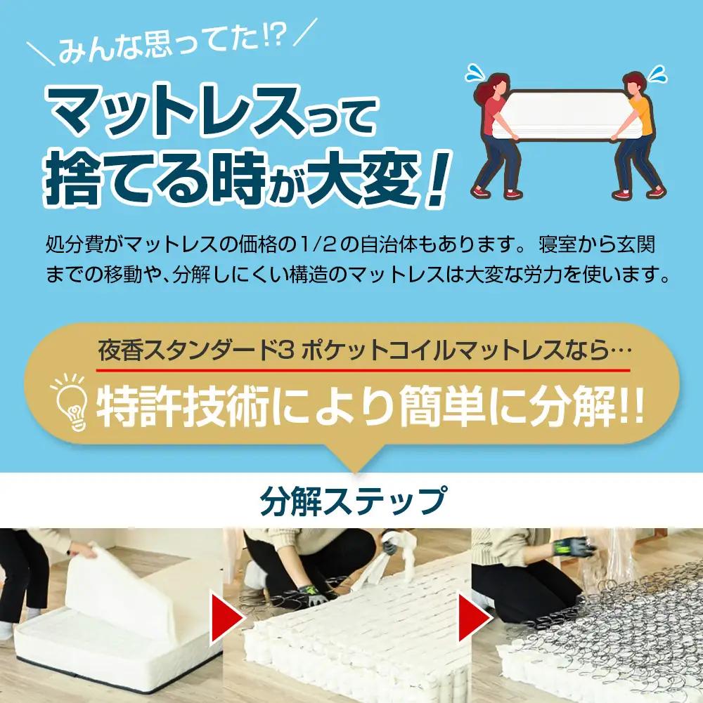 マットレス ポケットコイル ダブル 源ベッド 夜香 スタンダード3 国産マットレス 寝具 圧縮梱包 解体して分別できる シンプル仕様で一人暮らしにぴったり_CH041_066