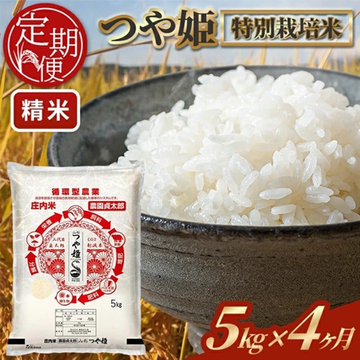 
            ≪4ヶ月定期便≫ 特別栽培米 つや姫 精米 5kg×4ヶ月連続 計20kg 令和7年産 山形県産 毎月下旬にお届け 白米 庄内米 米 ごはん ご飯 酒田市 庄内 山形県 東北 定期便 4回 農園貞太郎　SI0053
          