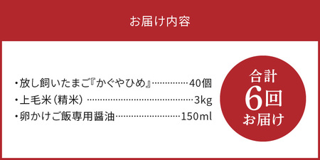 【定期便】上毛町産の「たまごかけご飯セット」（卵40個・米3㎏・専用醤油）6回（毎月）コース_06T-007