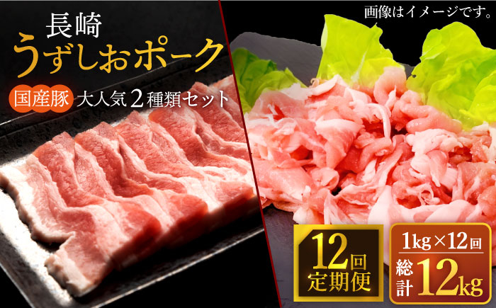 
【訳あり】【12回定期便】長崎うずしおポーク 大人気2種 セット 計1000g 国産豚 ＜スーパーウエスト＞ [CAG225]
