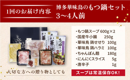 【全3回定期便（月1回）】博多華味鳥の水たき・黒もつ鍋セット（各3〜4人前）《糸島》[AIB006] 人気 華味鳥 水炊き はなみどり なべ 水炊きセット 博多 おすすめ ランキング 上位 鍋 鍋セッ