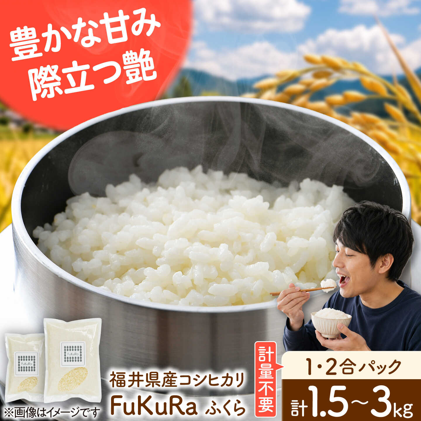 【ふるさと納税】【選べる】福井県産 こしひかり FukuRa（ふっくら） 1合パック 2合パック お米 米 一人用 二人用 夫婦用 一人暮らし 1合 2合 こめ コシヒカリ 小浜市 / シマダ農園 [BFAV015] [BFAV016] [BFAV017] [BFAV018]