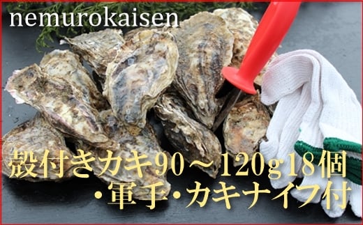 B-57026【年内配送可】 【北海道根室産】殻付カキ90～120g×18個