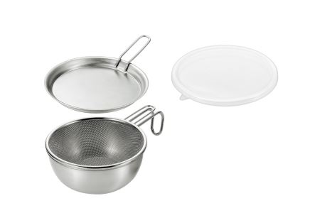 【ふるさと納税】EJSB-600 燕熟の技 シェラカップ・ボウル15cm 手付きザル・蓋トレー・シリコン蓋付き【 アウトドア ステンレス メモリ付 シェラカップ ボウル 燕三条 新潟県 燕市 】