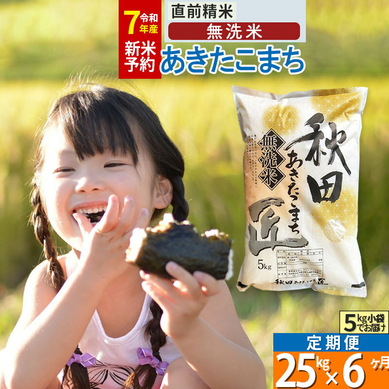 【ふるさと納税】【無洗米】※R7新米予約※《定期便6ヶ月》秋田県産 あきたこまち 25kg (5kg×5袋) ×6回 令和7年産 お米 新米