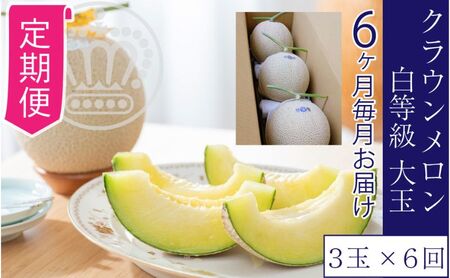 【6ヶ月定期便】クラウンメロン【並（白等級）】大玉（1.4kg前後）3玉入り 