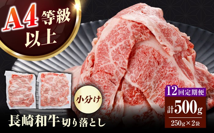 
                  【全12回定期便】【訳あり】長崎和牛（バラ、モモ、肩ロースのいずれか）500g 切り落とし 250g×2P 小分け 【株式会社時愉亭】 [RCE024]
                