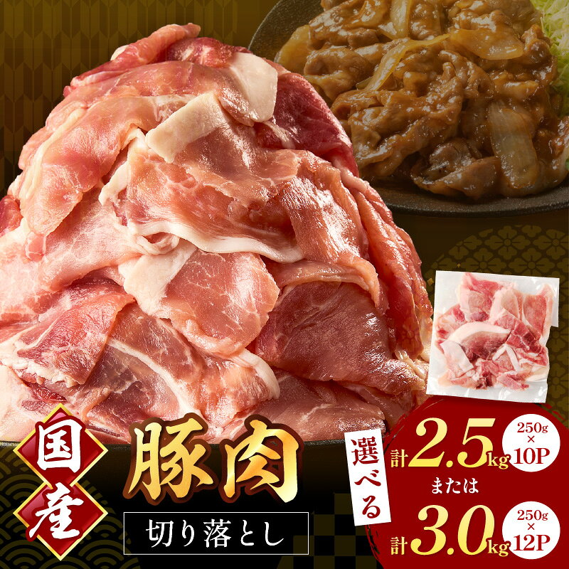 【ふるさと納税】＼選べる内容量！／国産豚肉切り落とし 2mm 計2.5kg～3.0kg 選べる 内容量 肉 国産 豚 切り落とし こま切れ 野菜炒め 冷凍 食品 万能食材 おすすめ おかず 炒め物 お弁当 お取り寄せ グルメ おすそ分け ふるさと納税 豚肉 小分け 真空パック
