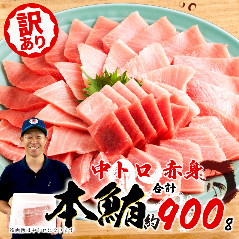 【藤枝市】 訳あり 本マグロ 中トロ 赤身 セット 約900g 不定型柵