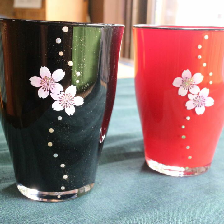 【ふるさと納税】手描き蒔絵入りタンブラー(ライン桜)　【07208-0071】