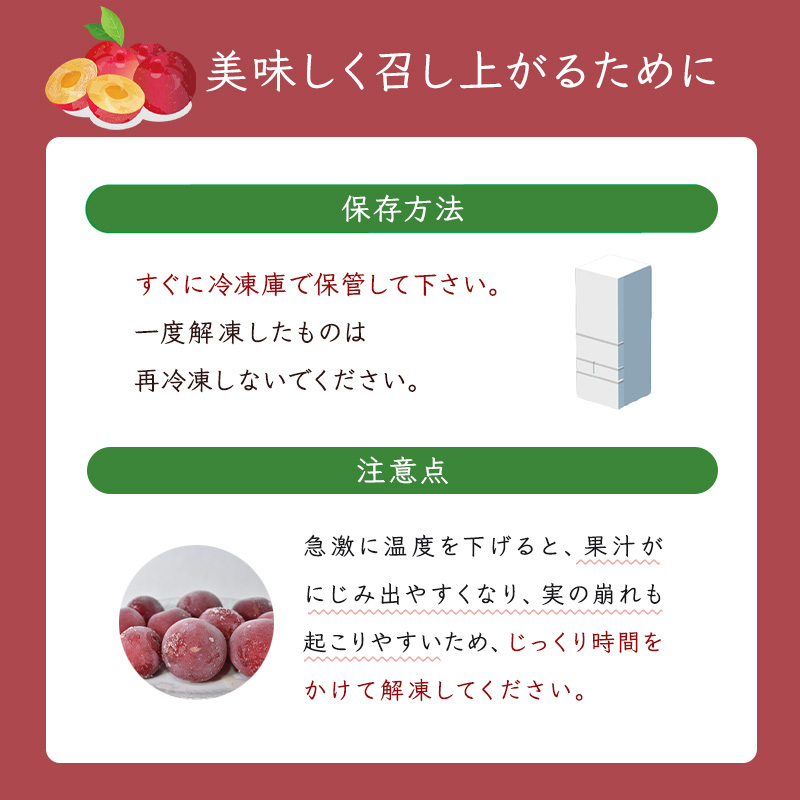 冷凍プラム 500g 冷凍 プラム 果物 くだもの フルーツ 旬の果物 旬のフルーツ 大橋さくらんぼ園 果物類 フルーツ デザート 完熟 急速冷凍 新鮮 美味しい 人気 冷凍配送 北海道 芦別市_イメ