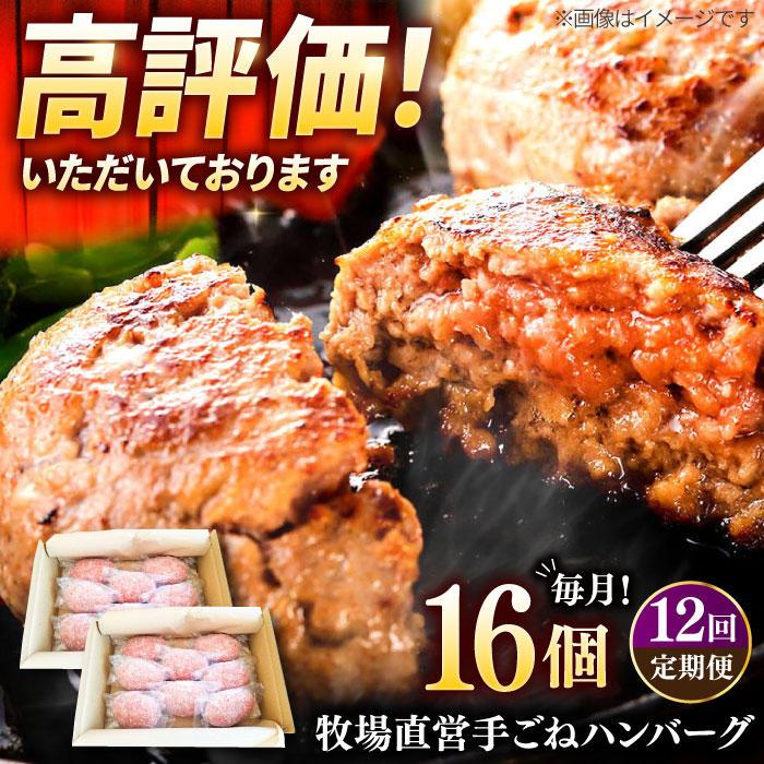 【12回定期便】牧場直営店の手作りハンバーグ（140g×16個）【川崎畜産】 [IAX062]