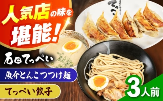 石田てっぺい 濃厚とんこつ魚介つけ麺＆てっぺい餃子 3人前セット 冷凍 餃子 ギョーザ つけ麺 つけめん 惣菜 おかず 国産 大阪府高槻市/無人屋 [AOCX040]