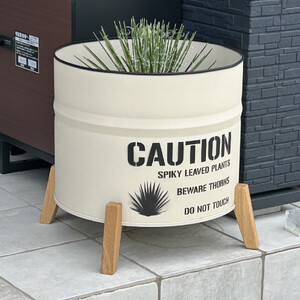 ドラム缶プランター 【本体ベージュ×脚ナチュラル色】