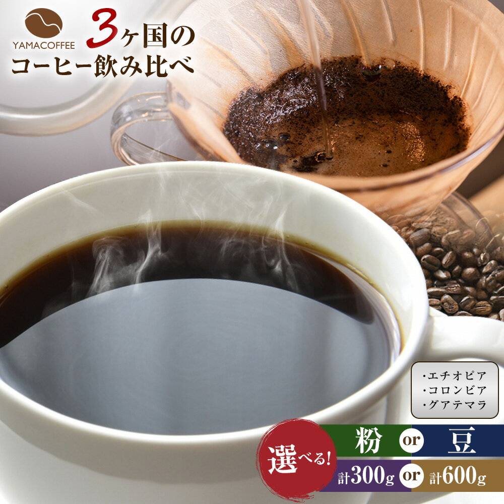 【ふるさと納税】コーヒー豆 3ヶ国 飲み比べ 選べる組み合わせ 豆 or 粉 計300g or 計600g YAMACOFFEE《30日以内に出荷予定(土日祝除く)》大阪府 羽曳野市 コーヒー 豆 粉 自家焙煎