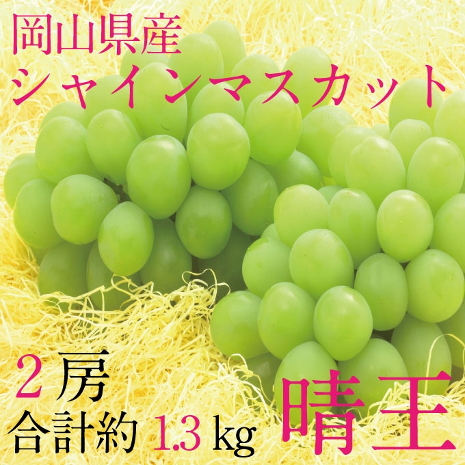 
                  ぶどう 2026年 先行予約 9月・10月発送 シャインマスカット 晴王 2房（合計約1.3kg） ブドウ 葡萄 岡山県産 国産 フルーツ 果物 ギフト
                
