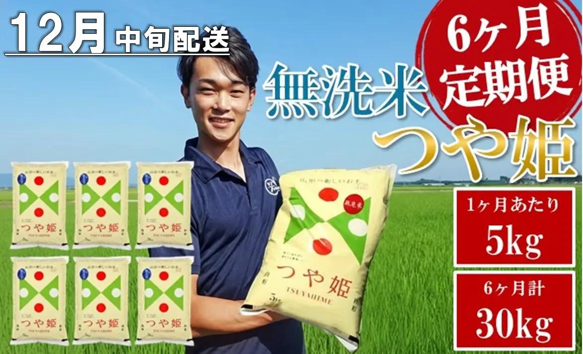 SG0180　12月中旬発送開始／【6回定期便】［無洗米］特別栽培米つや姫　5kg×6回(計30kg)　農家直送 AG