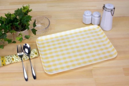 【ピンク×イエロー2枚組】タツクラフト ST ランチョン トレー M 33cm ミルキー チェック