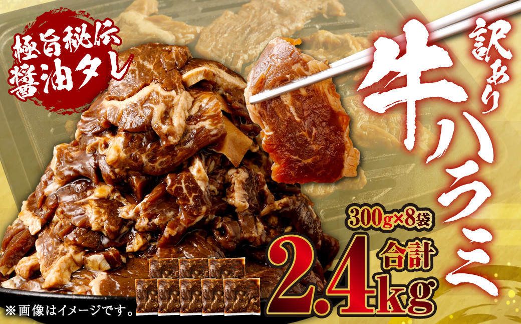 
            やわらか 牛ハラミ（サガリ）肉 極旨秘伝醤油タレ漬け 合計2.4kg（300g×8袋）【訳あり】ハラミ 牛肉 AS-889
          