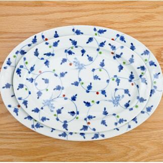 有田焼 唐草うさぎリム楕円皿/大・小セット【藍土】 A55-60_イメージ5