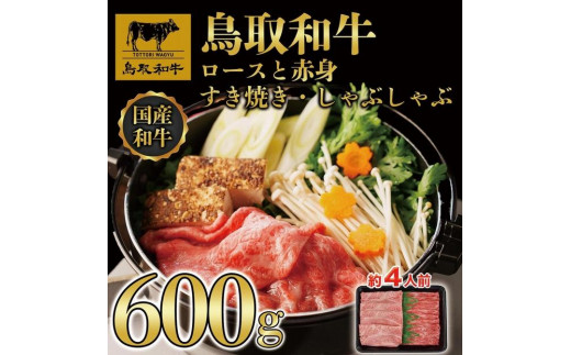 【12か月定期便】鳥取和牛ロースと赤身すき焼きしゃぶしゃぶ用600g 1118