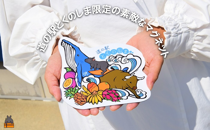 道の駅とくのしまオリジナルマグネット （2枚） ( マグネットシート ロゴ 道の駅 道の駅とくのしま オリジナル 小物 アイテム 徳之島 奄美 鹿児島 うさぎ アマミノクロウサギ クジラ フルーツ 果