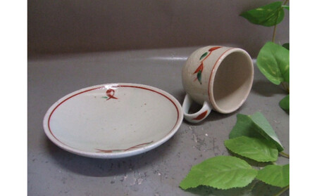 【信楽焼】白釉上絵付カップ&ソーサー   うつわ nwu-025