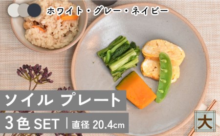 【美濃焼】ソイル プレート（大）3色セット【金正陶器】≪土岐市≫ 食器 皿 パスタ皿 カレー皿 メインディッシュ プレート 大皿 ホワイト グレー ネイビー 白 灰色 紺色 食器セット セット 送料無料 [MAK032]