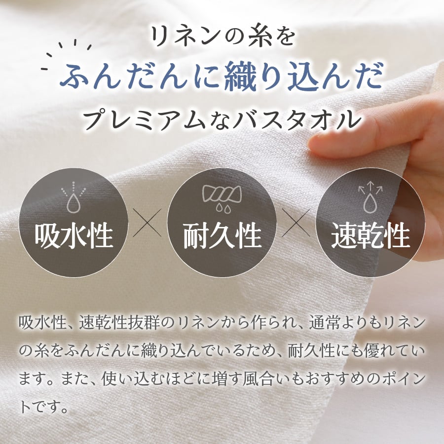 プレミアムプレーンリネンバスタオル2枚セット（生成り×生成り）