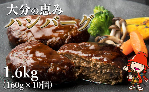 大分の恵みハンバーグ 1.6kg (160g×10個) 牛肉 豚肉 ハンバーグ 弁当 惣菜 冷凍 共通返礼品 中津市 豊後高田市 日出町 佐伯市 杵築市 竹田市 国東市 大分市 送料無料【2023年1月20日より順次発送予定】