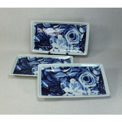 ふるさと納税 長崎県 【波佐見焼】23×13cmの長角皿3枚組　ボタニカル  3 22939