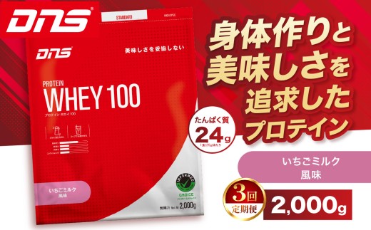 【定期便3回】DNS プロテインホエイ 100 いちごミルク 風味 2,000g  | プロテイン ホエイプロテイン いちご ミルク 人気 高たんぱく ダイエット 置き換え 栃木県 送料無料