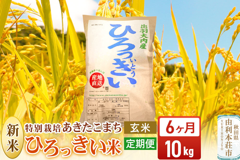 《令和8年産 新米》《定期便6ヶ月》【玄米】あきたこまち 10kg 秋田県産 特別栽培米 ひろっきい米 [新米 あきたこまち 米 玄米 お米 おこめ ブランド米 食卓 おにぎり 秋田県産 秋田県 由利