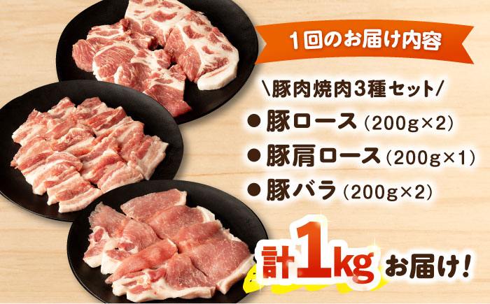 【3回定期便】ナルちゃんファーム豚肉焼肉セット 毎月1kg / 豚肉 豚ロース モモ バラ 焼肉 / おおむら夢ファームシュシュ [ACAA339]