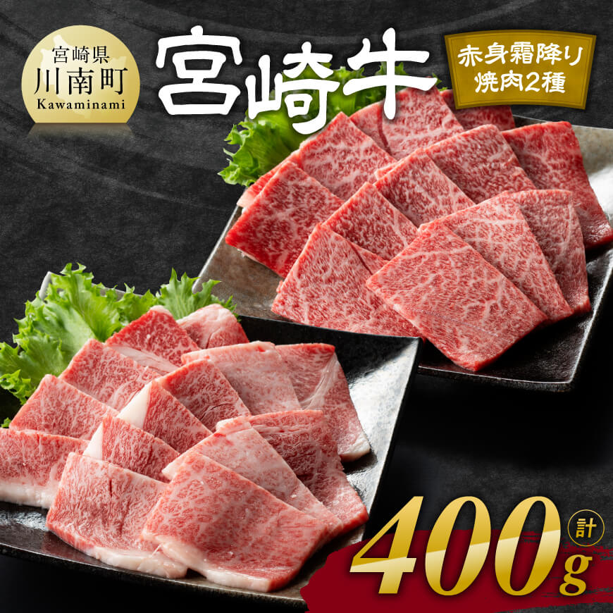 【ふるさと納税】宮崎牛赤身(ウデorモモ)霜降り焼肉2種400g - 肉 牛肉 国産 宮崎県産 黒毛和牛 和牛 焼肉 焼き肉 4等級 A4ランク うで モモ 肩ロース ロース D11123