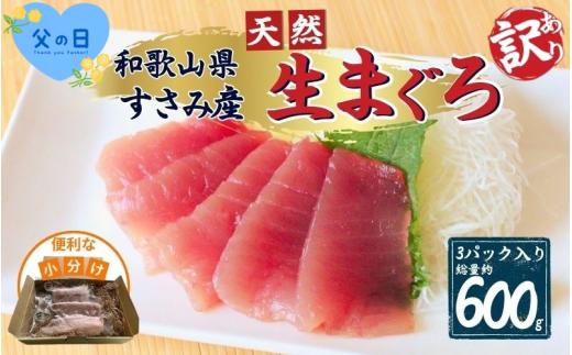 【父の日】父の日までにお届け！！【訳あり】和歌山県すさみ産 天然生マグロ 冷凍 生 計600g（約200g×3パック）　まぐろ マグロ 鮪 赤身 海鮮丼 鮪 寿司 海鮮  小分け 刺身 和歌山 すさみ町 キハダマグロ メバチマグロ 大容量 【scp002-pp】