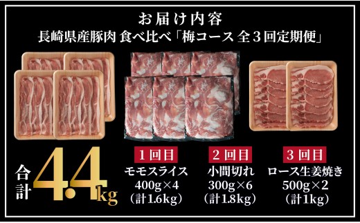 B621 《定期便》長崎県産豚 食べ比べ 梅コース【3回お届け】