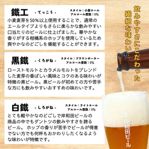 【毎月定期便】岸和田ビール　バラエティー6本　全3回(鐵工・黒鐵・白鐵各種2本ずつ)