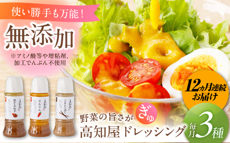 【12回定期便】素材力 高知屋ドレッシング 無添加ドレッシング ドレッシング3本セット / ドレッシング 国産ドレッシング 万能ドレッシング 野菜ドレッシング[ATAF127]