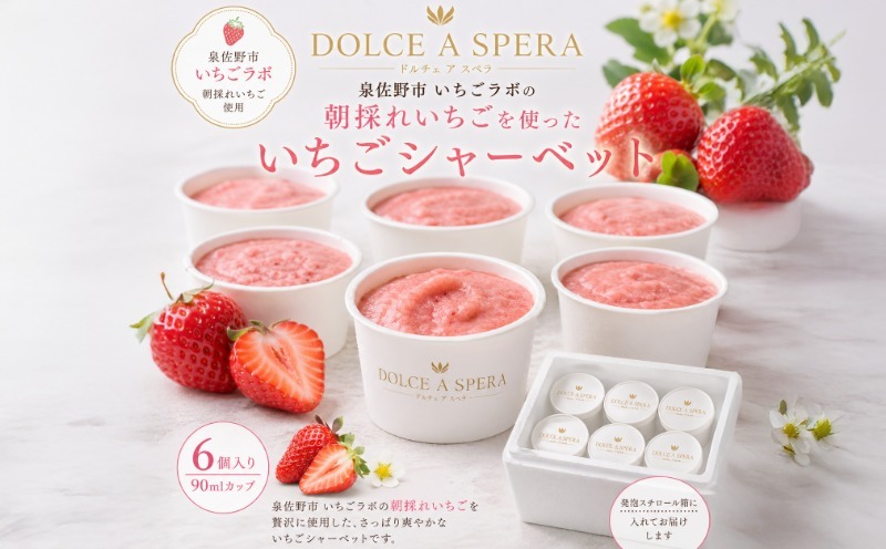 099H4585 朝採れいちごのシャーベット6個 ー泉佐野・いちごラボより,果実そのままにー