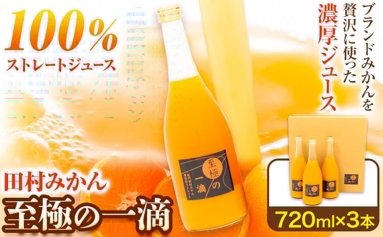 
                  田村みかんの新鮮100％ジュース「至極の一滴」 720ml×3本入り 厳選館 《30日以内に出荷予定(土日祝除く)》 和歌山県 日高町 オレンジジュース みかんジュース フルーツジュース 田村みかん 100%使用
                