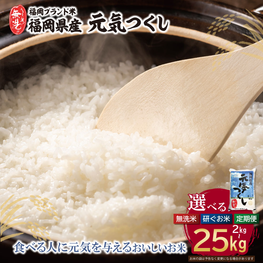【ふるさと納税】選べる無洗米・研ぐお米・定期便 福岡県産 元気つくし 2～25kg 無洗米 10kg キロ 特徴 弁当 美味しい 送料無料 米 コメ 箱入り 福岡 20キロ 元気つくし 元気づくし 手軽 リピート 日時指定 ギフト お中元 お歳暮 福岡県限定銘柄 人気上昇中 研ぐお米 人気
