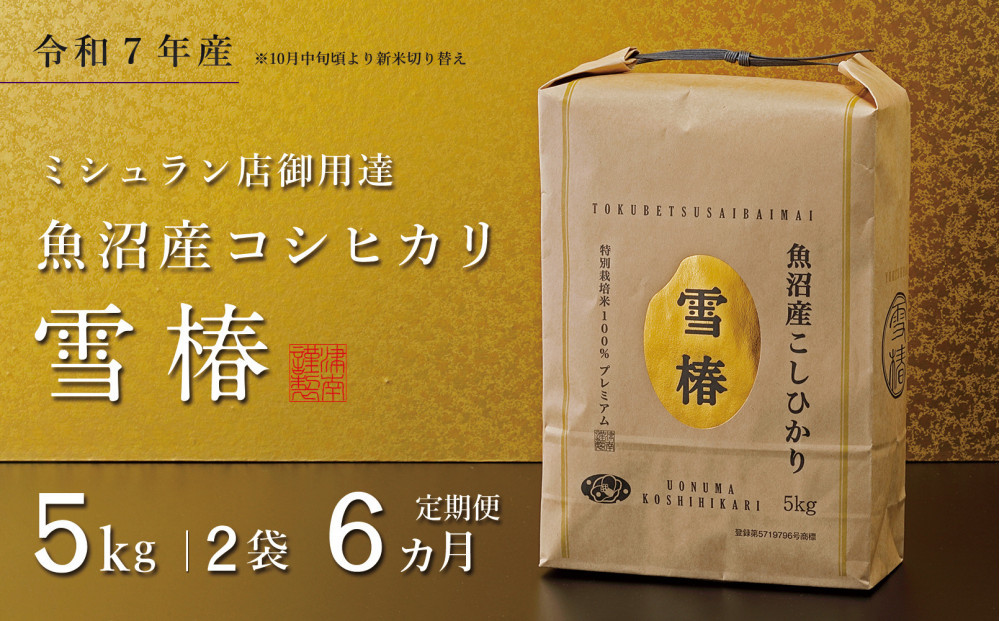 【定期便 6ヶ月】【令和7年産】魚沼産コシヒカリ 雪椿 10kg(5kg×2袋) × 6回 特別栽培米