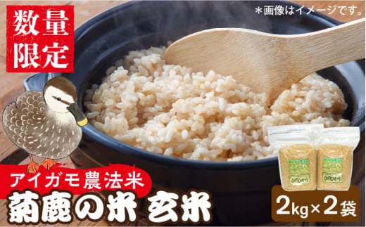 〈令和7年度産米〉 菊鹿の米 アイガモ農法米 玄米 2kg×2袋【有限会社 あそしな米穀】 令和7年産 [ZBI001]