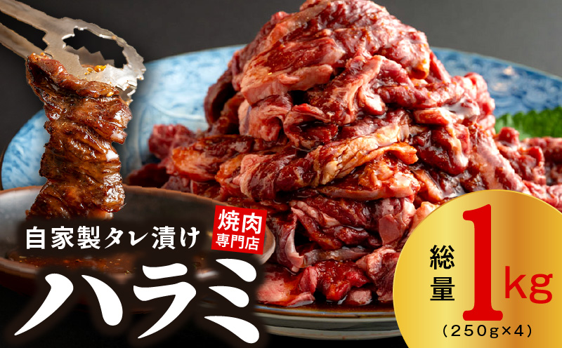 G1358 【スピード発送】焼き肉専門店 自家製タレ漬け ハラミ 合計1kg（250g×4）