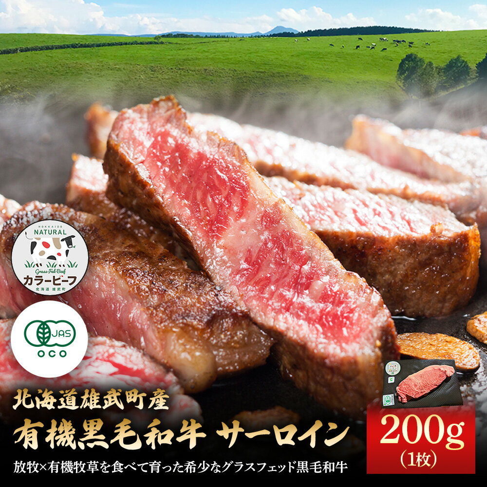 【ふるさと納税】北海道雄武町産 有機黒毛和牛 サーロイン（200g）1枚 | 牛肉 黒毛和牛 和牛 有機牛 オーガニック グラスフェッド カラービーフ サーロイン ステーキ 赤身 肉 旨み 牧草 放牧 安心 安全 脂肪控えめ あっさり お取り寄せ 北海道 雄武町 雄武【01124】