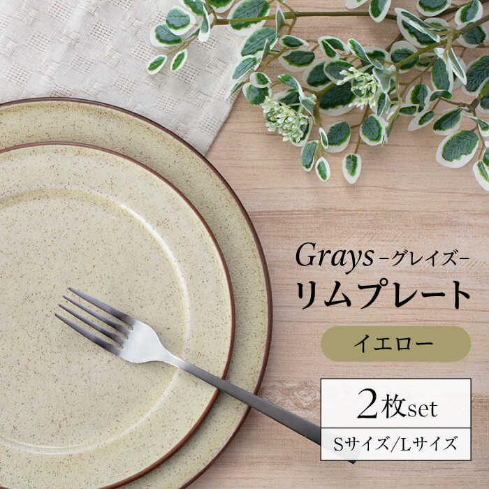 【ふるさと納税】【美濃焼】グレイズ リムプレート S・L 2枚 セット（イエロー）【丹山窯】食器 皿 プレート [MEH005]
