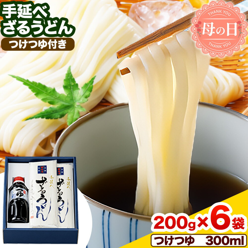 【ふるさと納税】母の日 うどん 手延べざるうどん つけつゆ付き 200g×6袋 1.2kg つけつゆ 300ml かも川手延素麺株式会社《30日以内に発送予定(土日祝除く)》岡山県 浅口市 紙箱入 お土産 送料無料 麺 小麦 粉もの セット