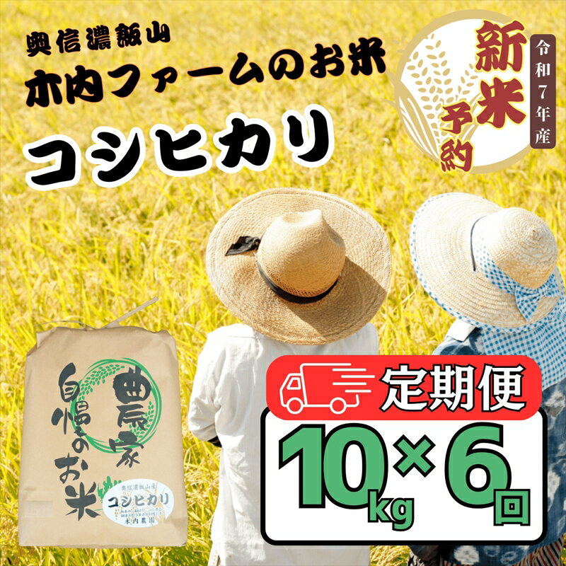 【ふるさと納税】【先行予約】【定期便6回】 奥信濃飯山～木内ファームのお米～ コシヒカリ 10kg（10kg×1袋） (7-17A)＜出荷開始：2025年10月～＞【 米 長野県 飯山市 新米 予約 定期便 ギフト プレゼント 誕生日 父の日 母の日 敬老の日 記念品 お歳暮 御歳暮】